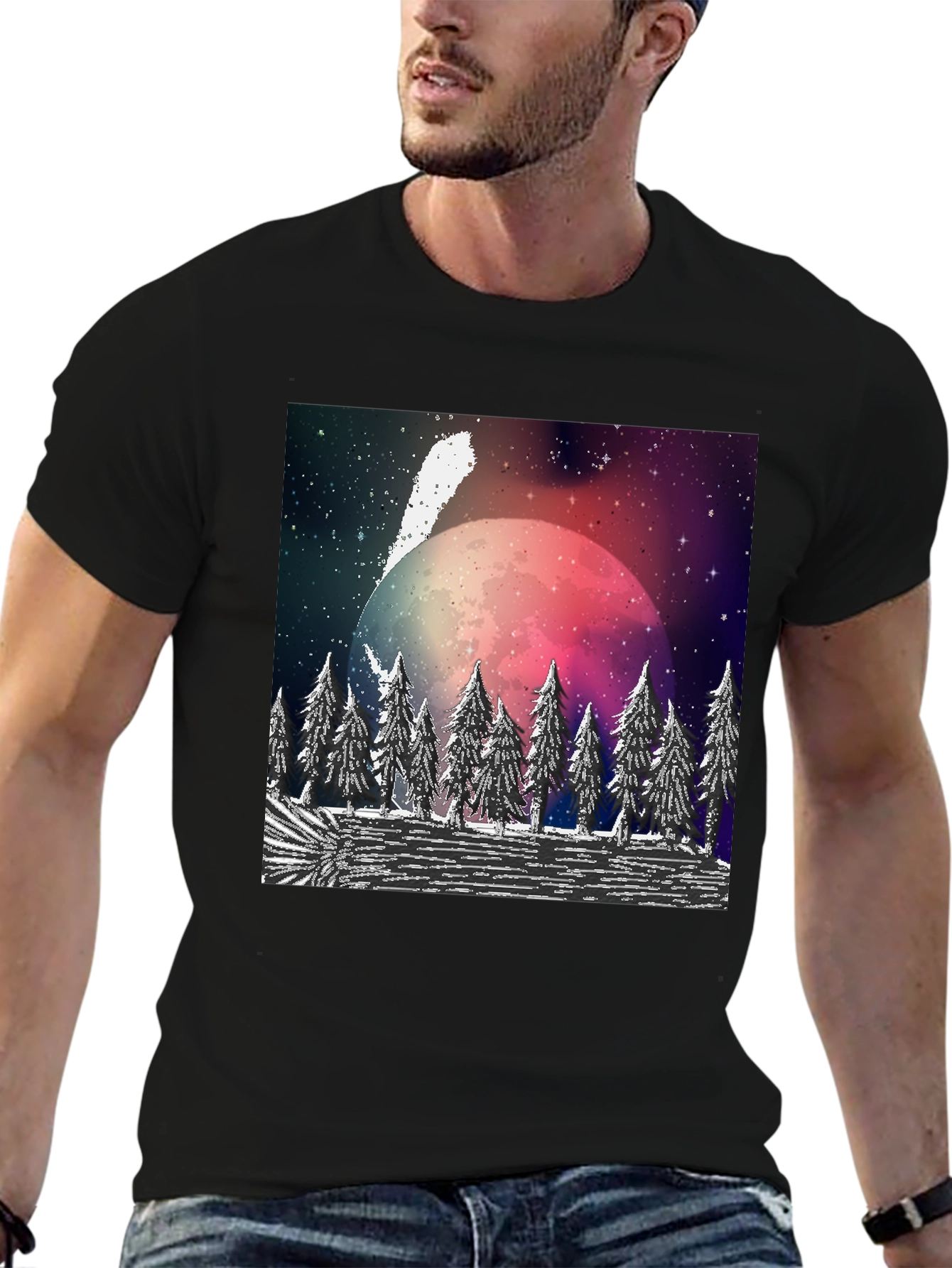 Cosmic Forest T-Shirt - Black Crew Neck