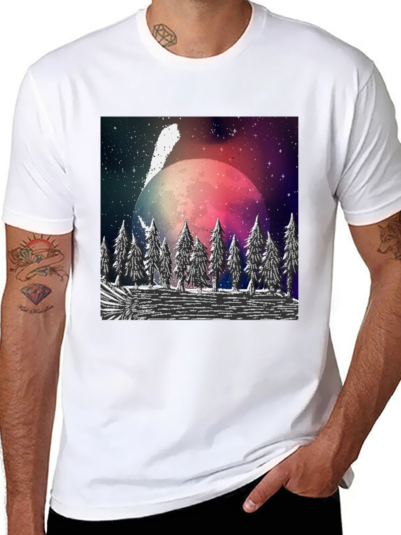 Cosmic Forest T-Shirt - Black Crew Neck