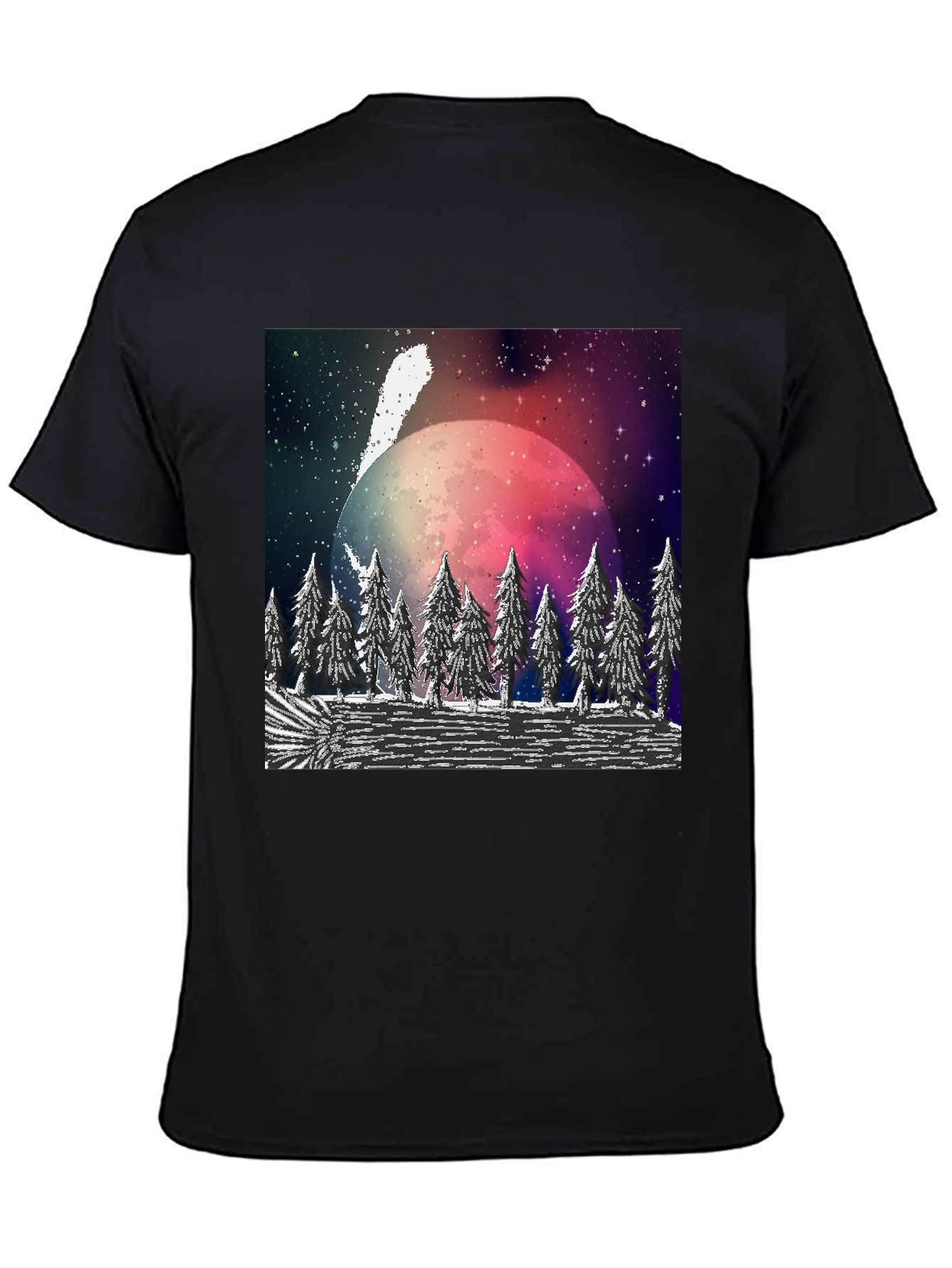 Cosmic Forest T-Shirt - Black Crew Neck