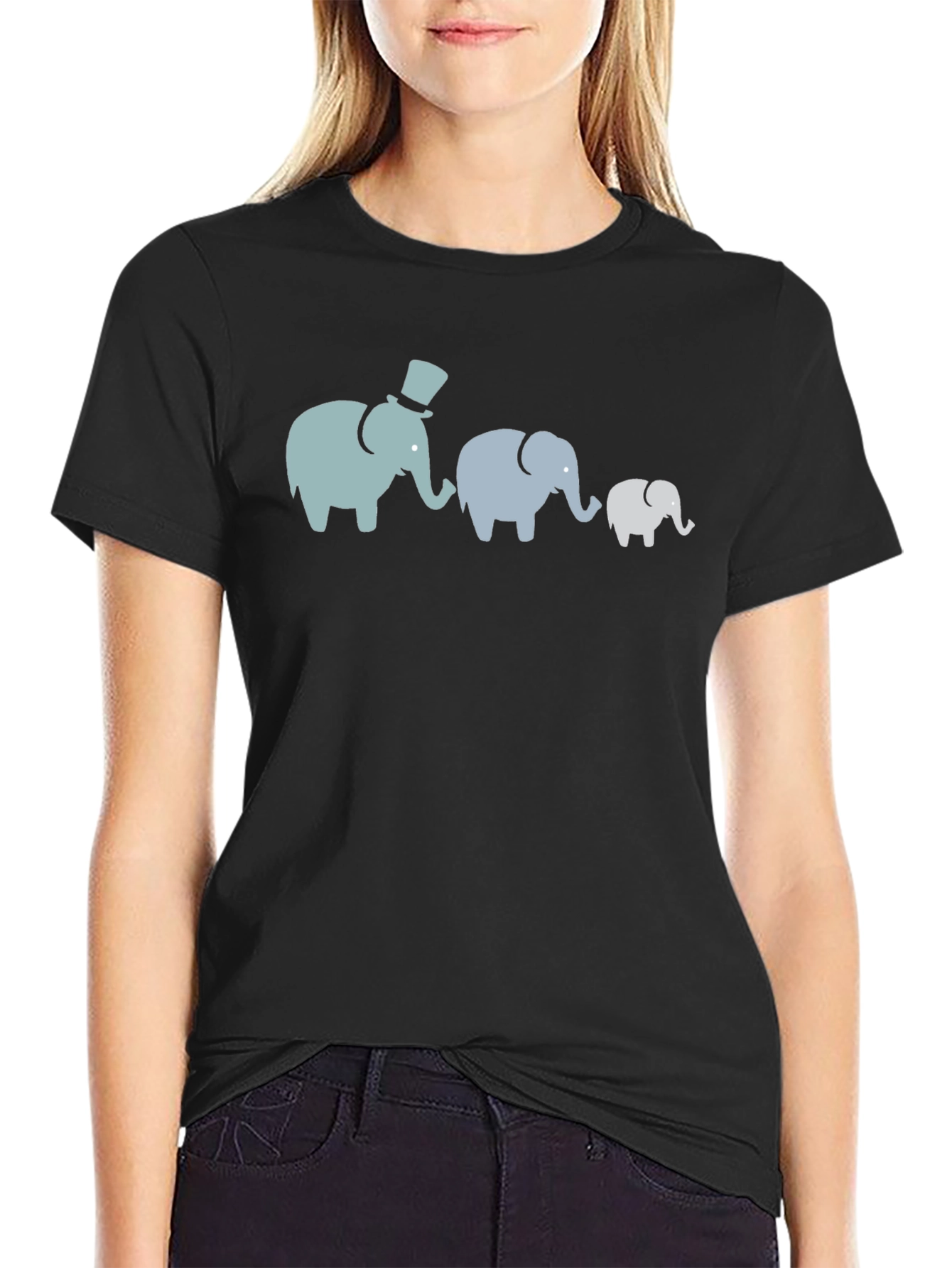Elephant Family T-Shirt - Black Cotton Tee