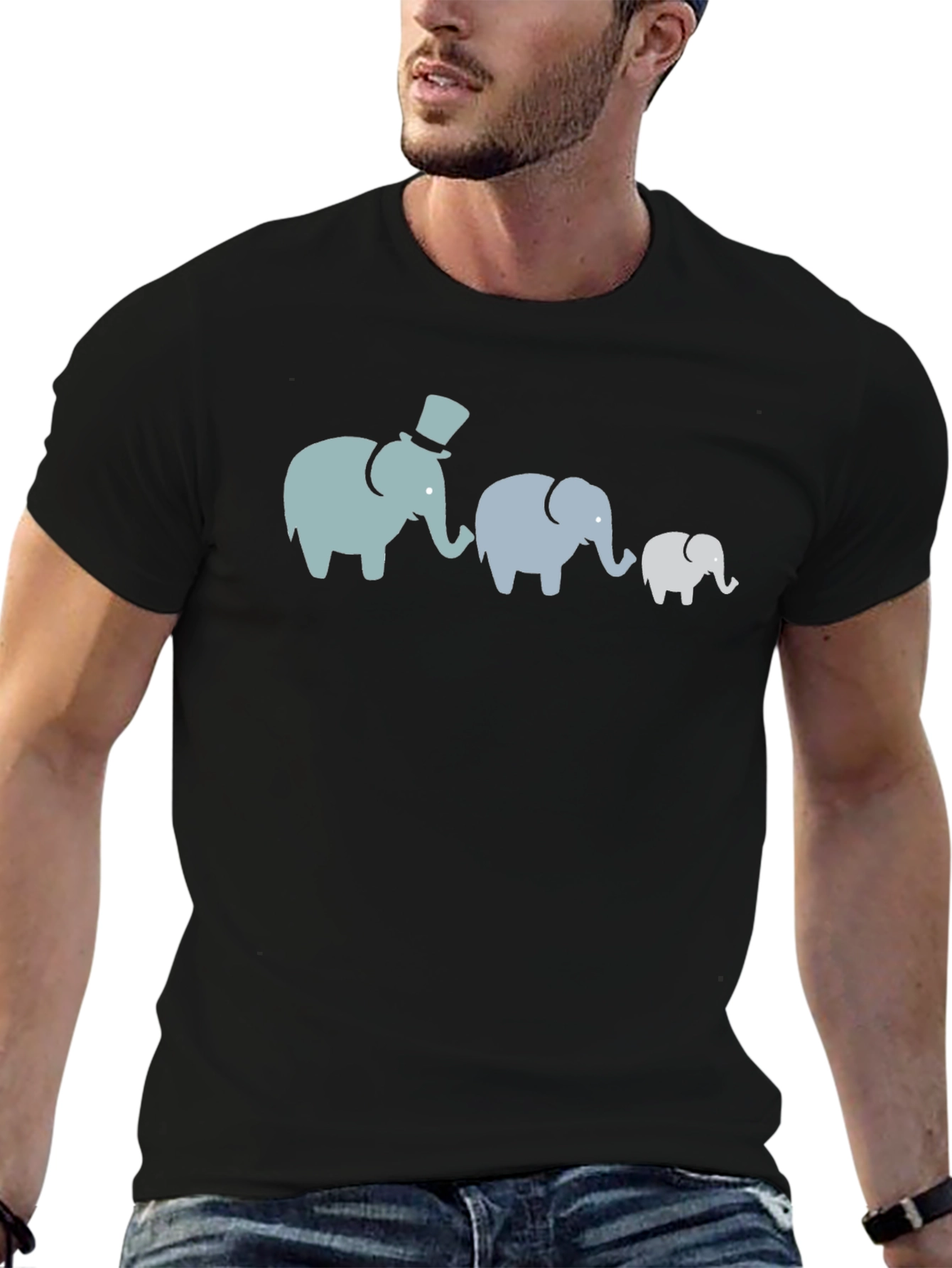 Elephant Family T-Shirt - Black Cotton Tee