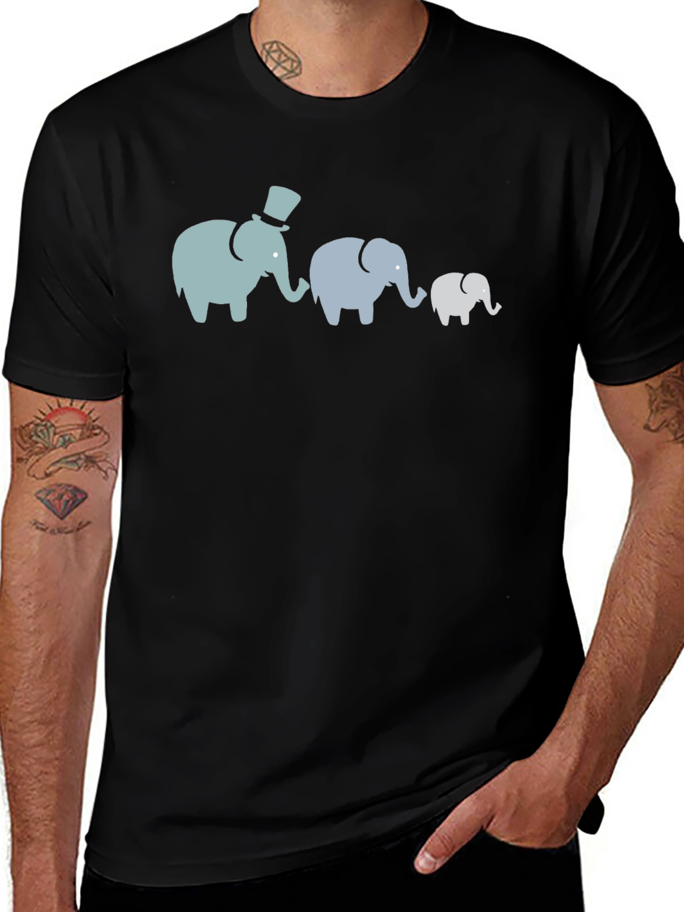 Elephant Family T-Shirt - Black Cotton Tee