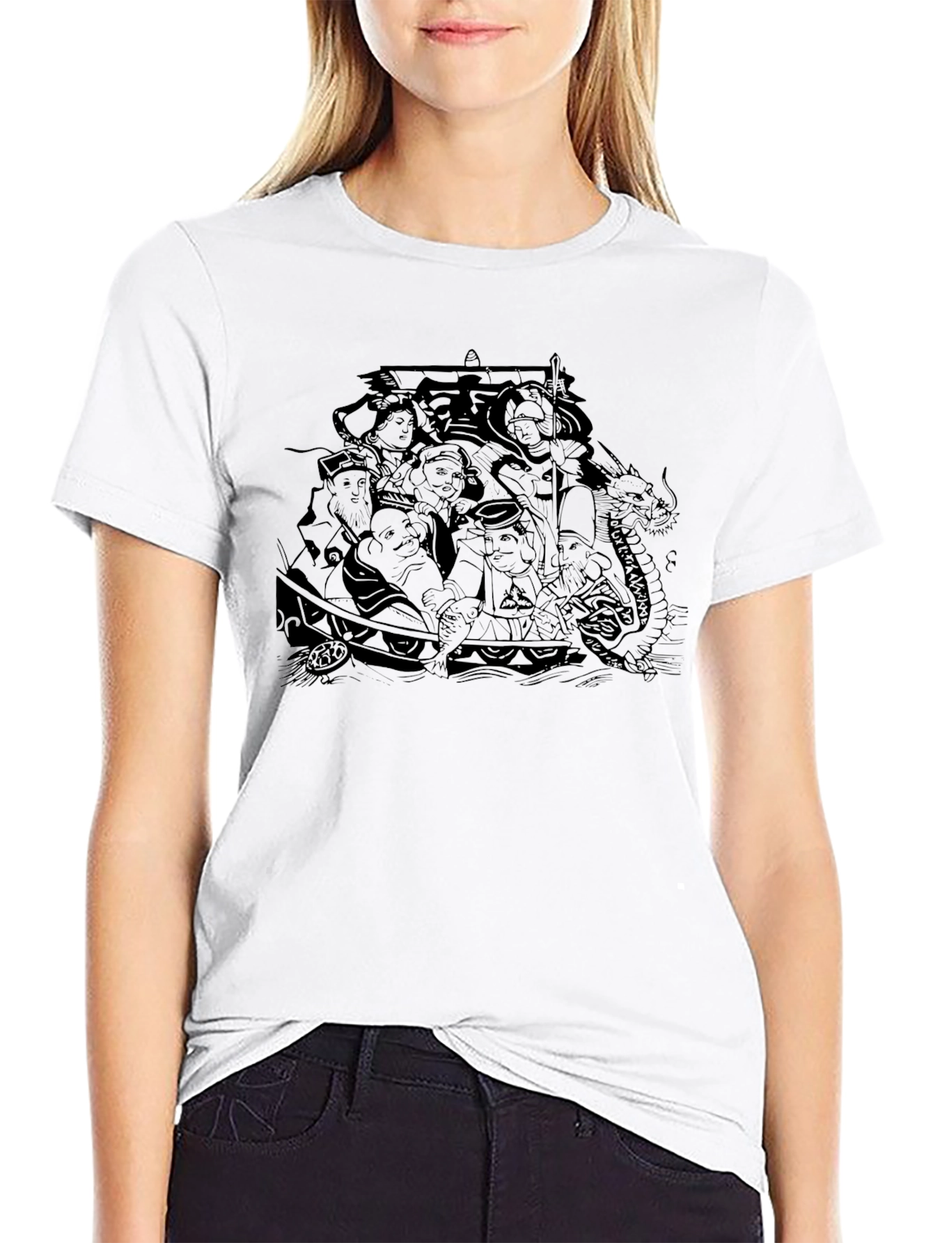 Black T-Shirt with Detailed Boat Graphic