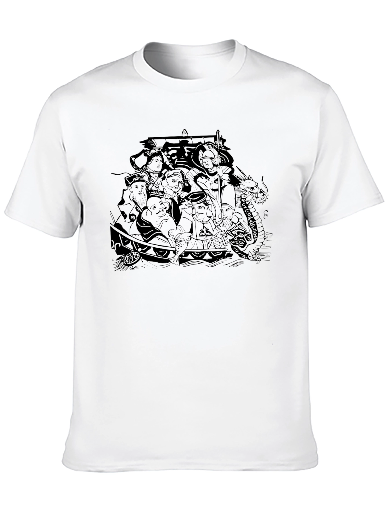 Black T-Shirt with Detailed Boat Graphic