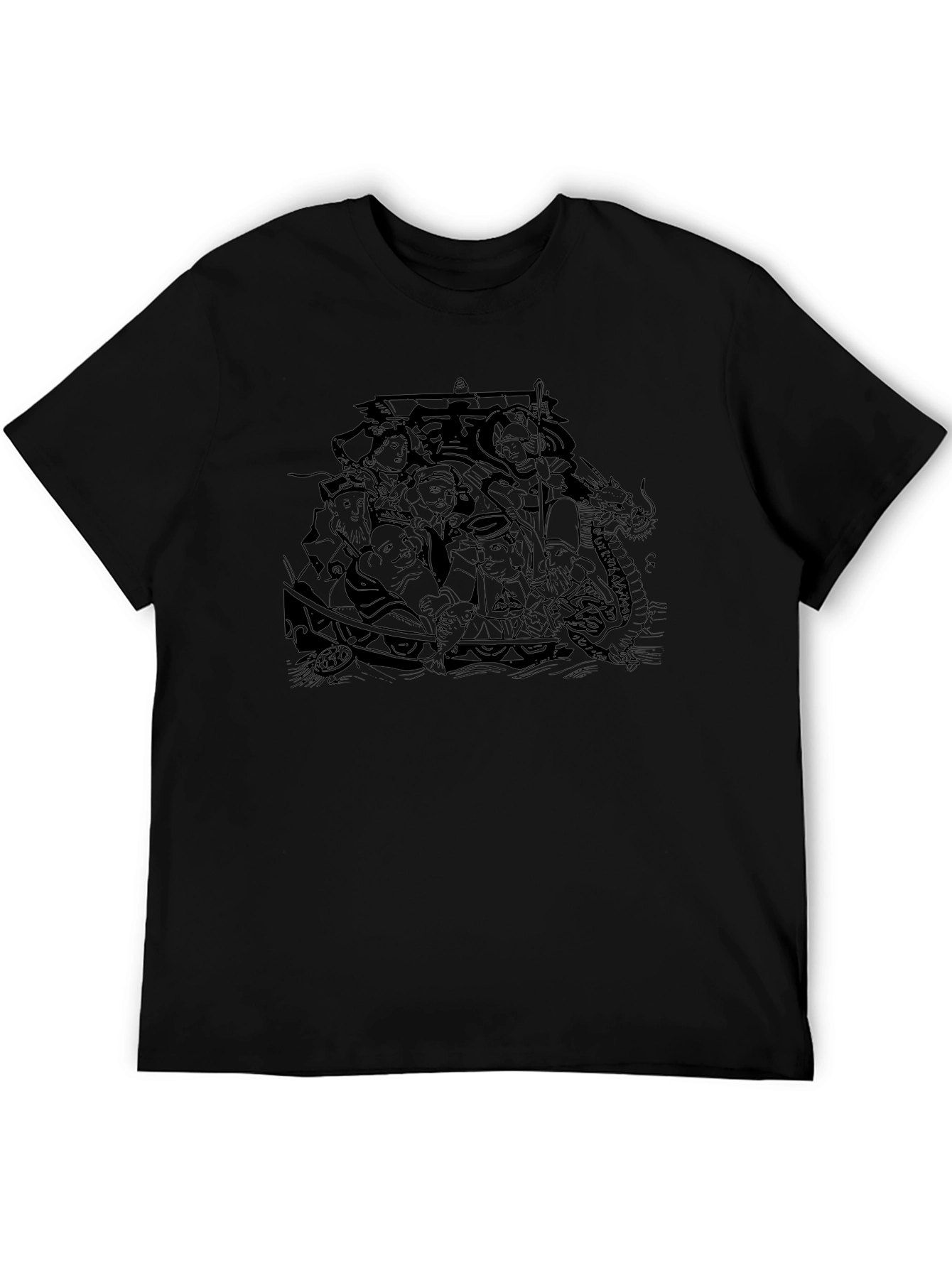 Black T-Shirt with Detailed Boat Graphic
