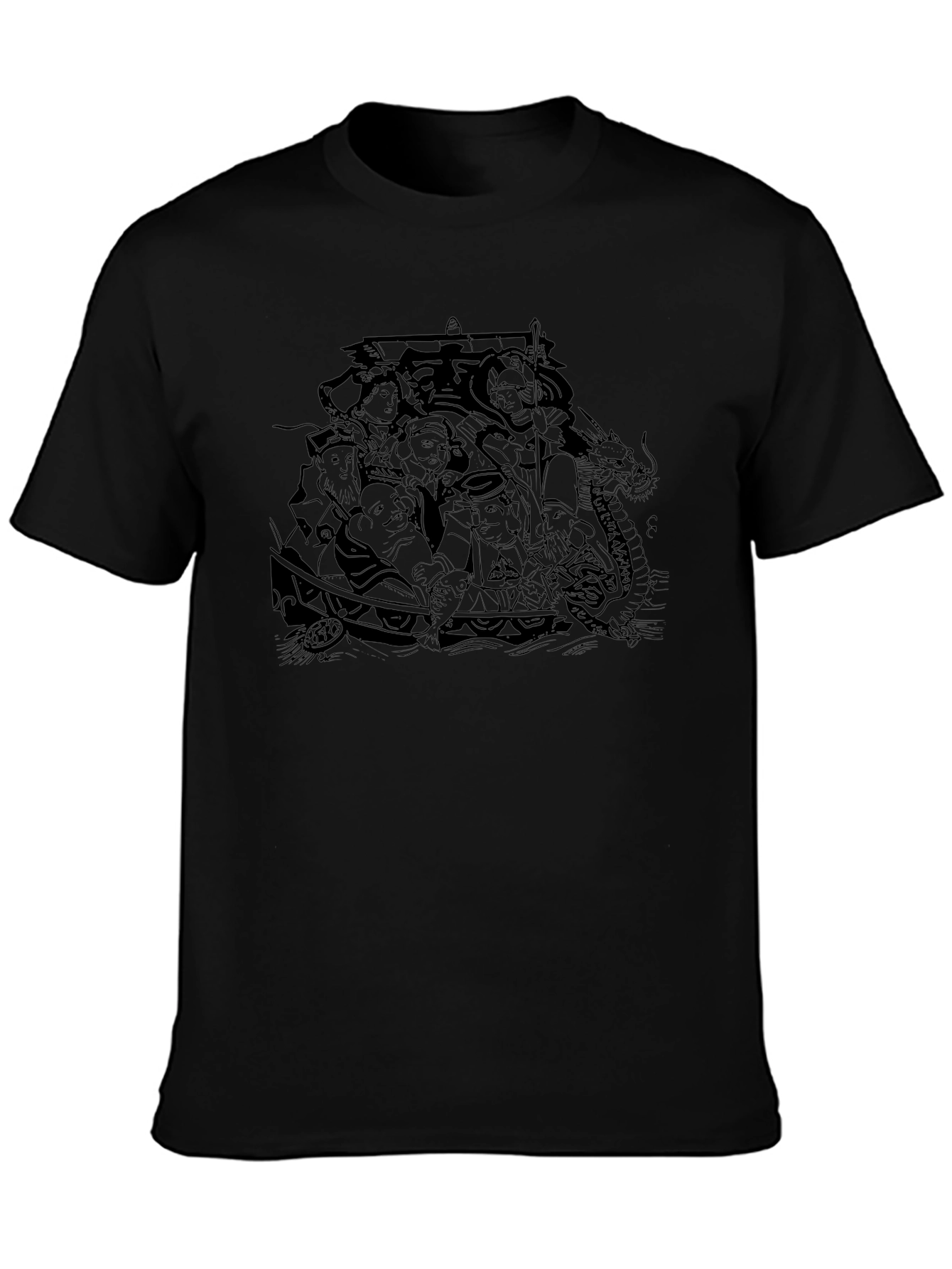 Black T-Shirt with Detailed Boat Graphic