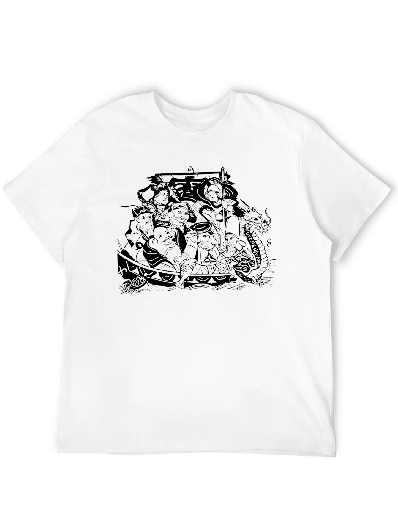 Black T-Shirt with Detailed Boat Graphic