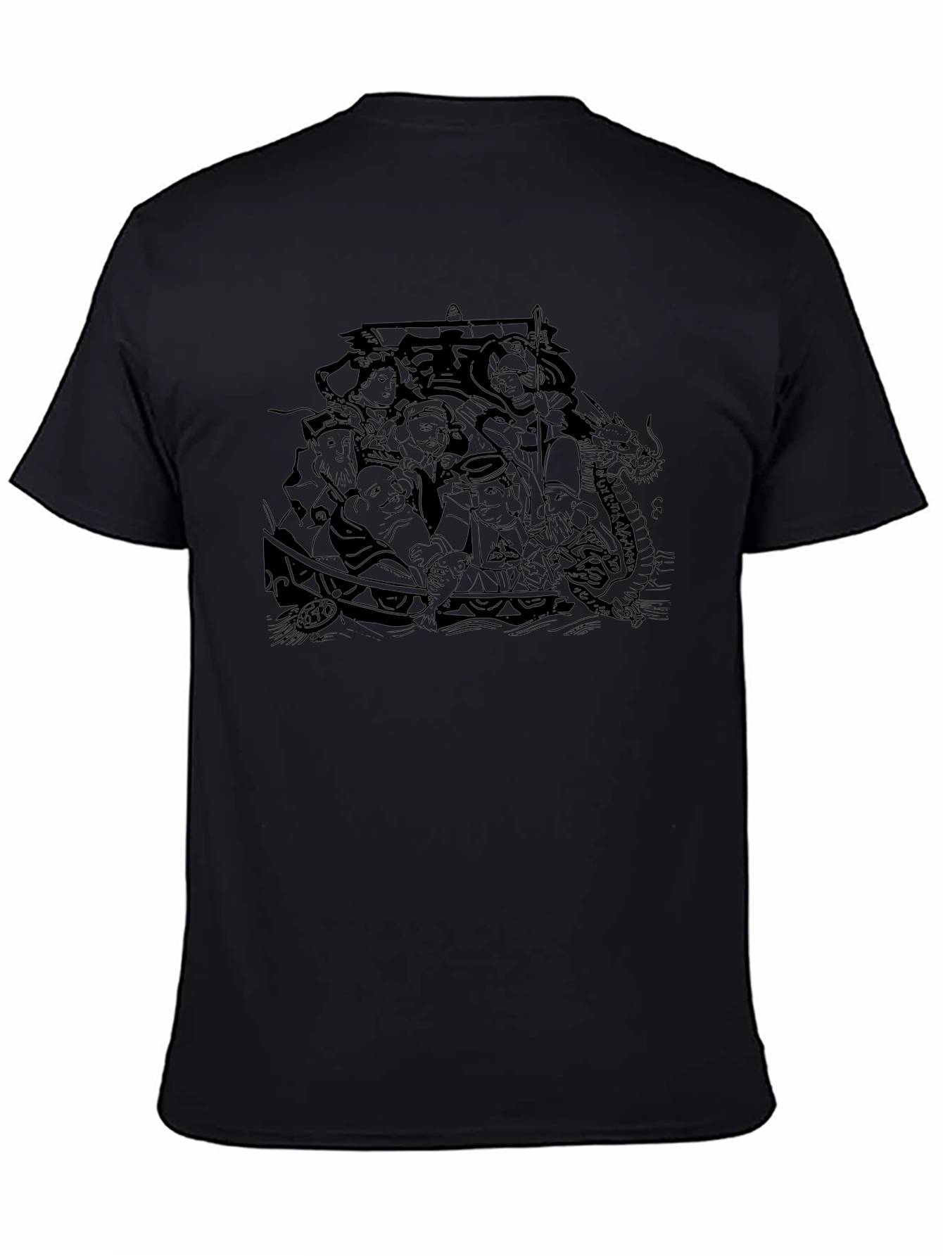 Black T-Shirt with Detailed Boat Graphic