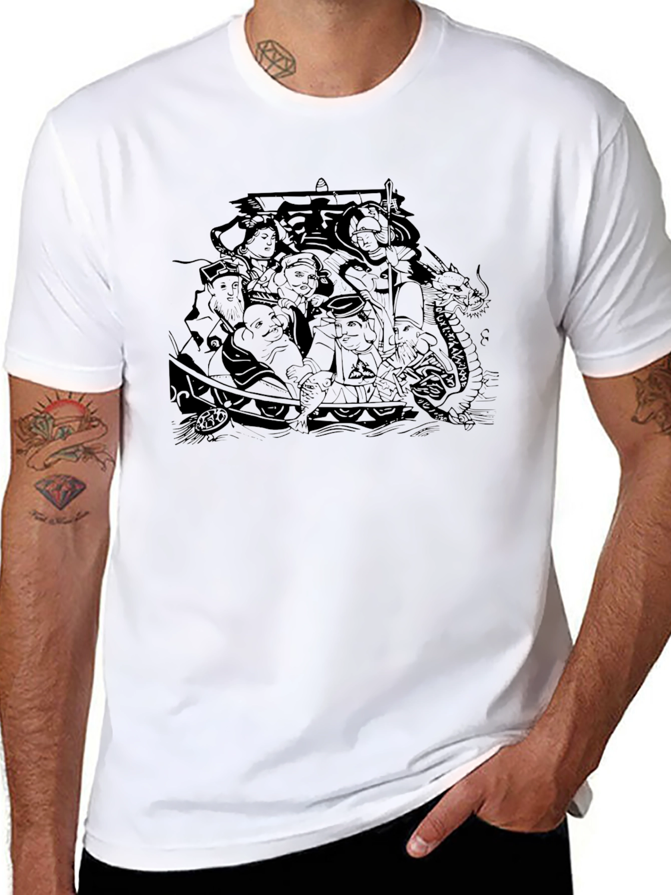 Black T-Shirt with Detailed Boat Graphic