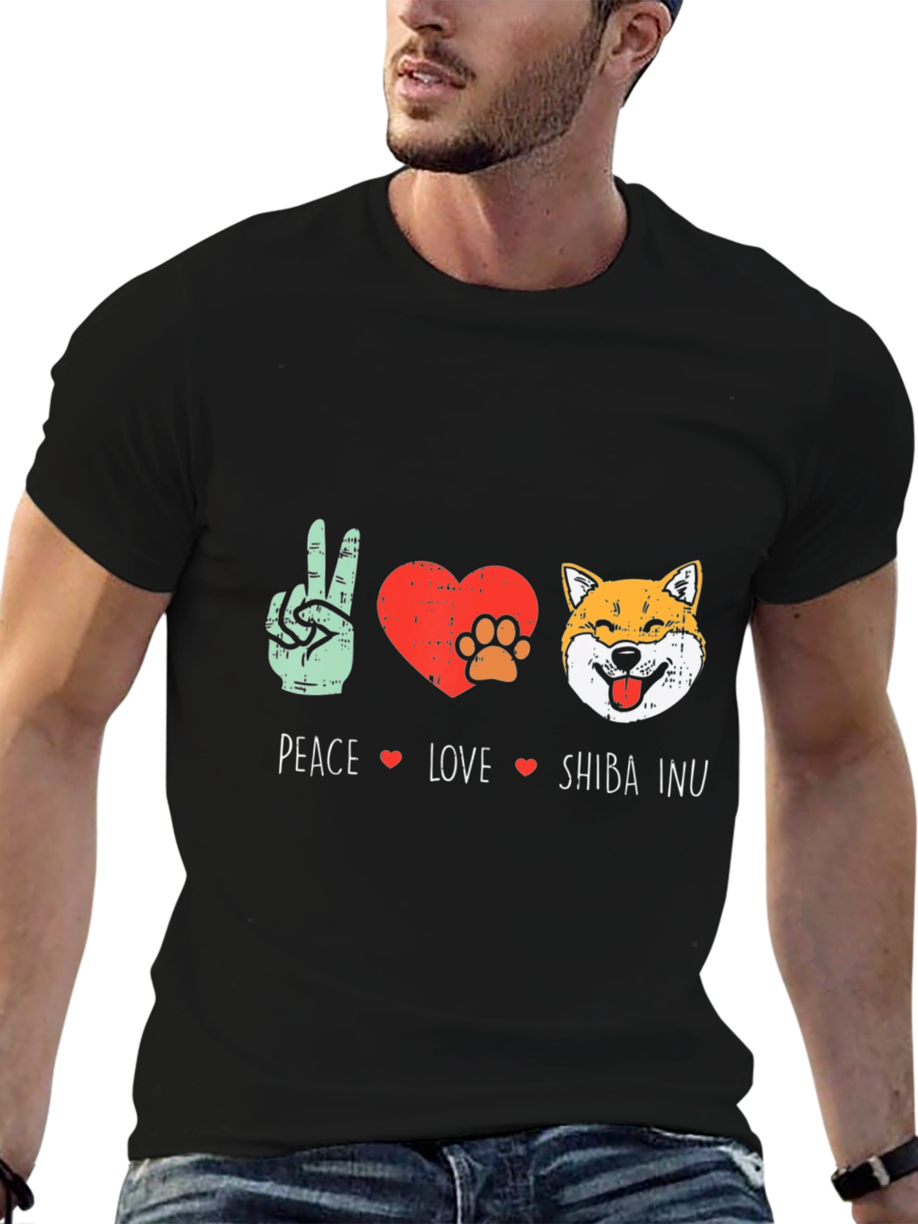 Peace Love Shiba Inu T-Shirt - Black