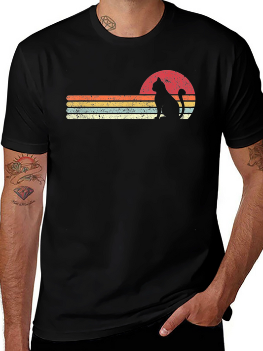 Retro Cat Silhouette T-Shirt - Vintage Style