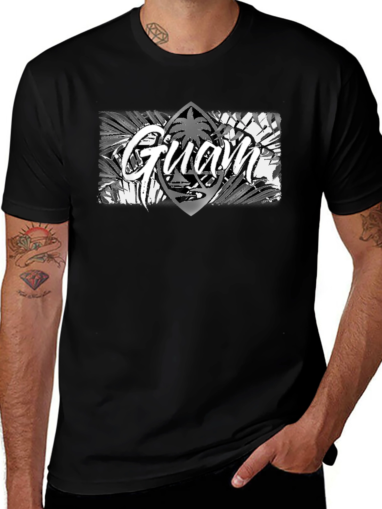 Guam Island Style Graphic T-Shirt - Black