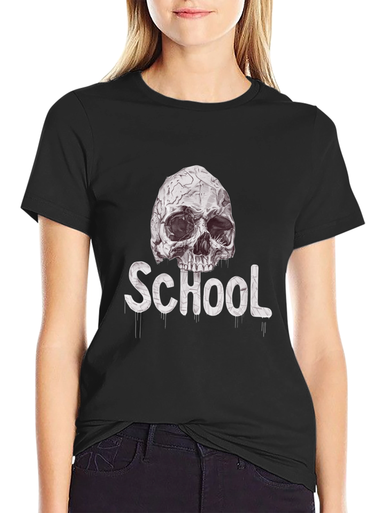 Skull School Graphic Tee - Black Cotton T-Shirt