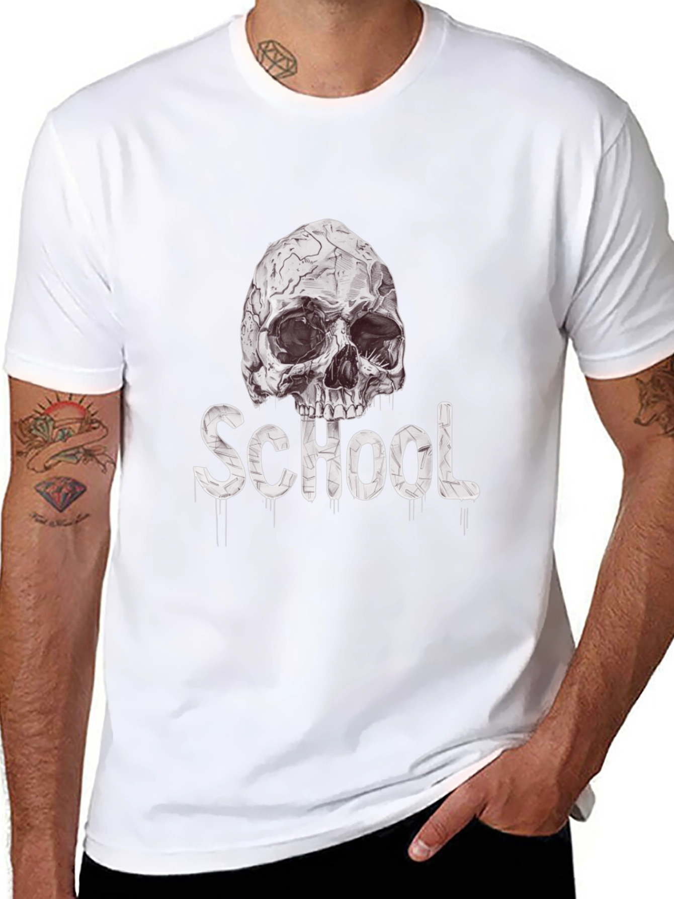 Skull School Graphic Tee - Black Cotton T-Shirt