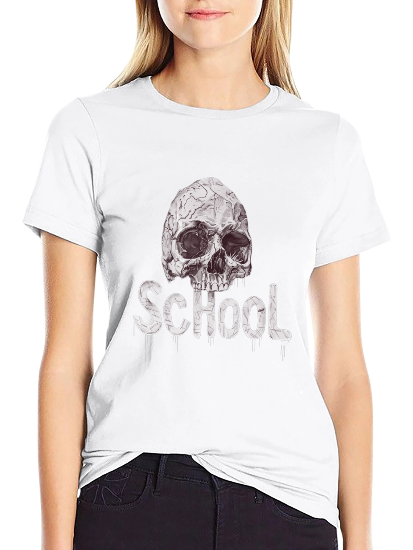 Skull School Graphic Tee - Black Cotton T-Shirt