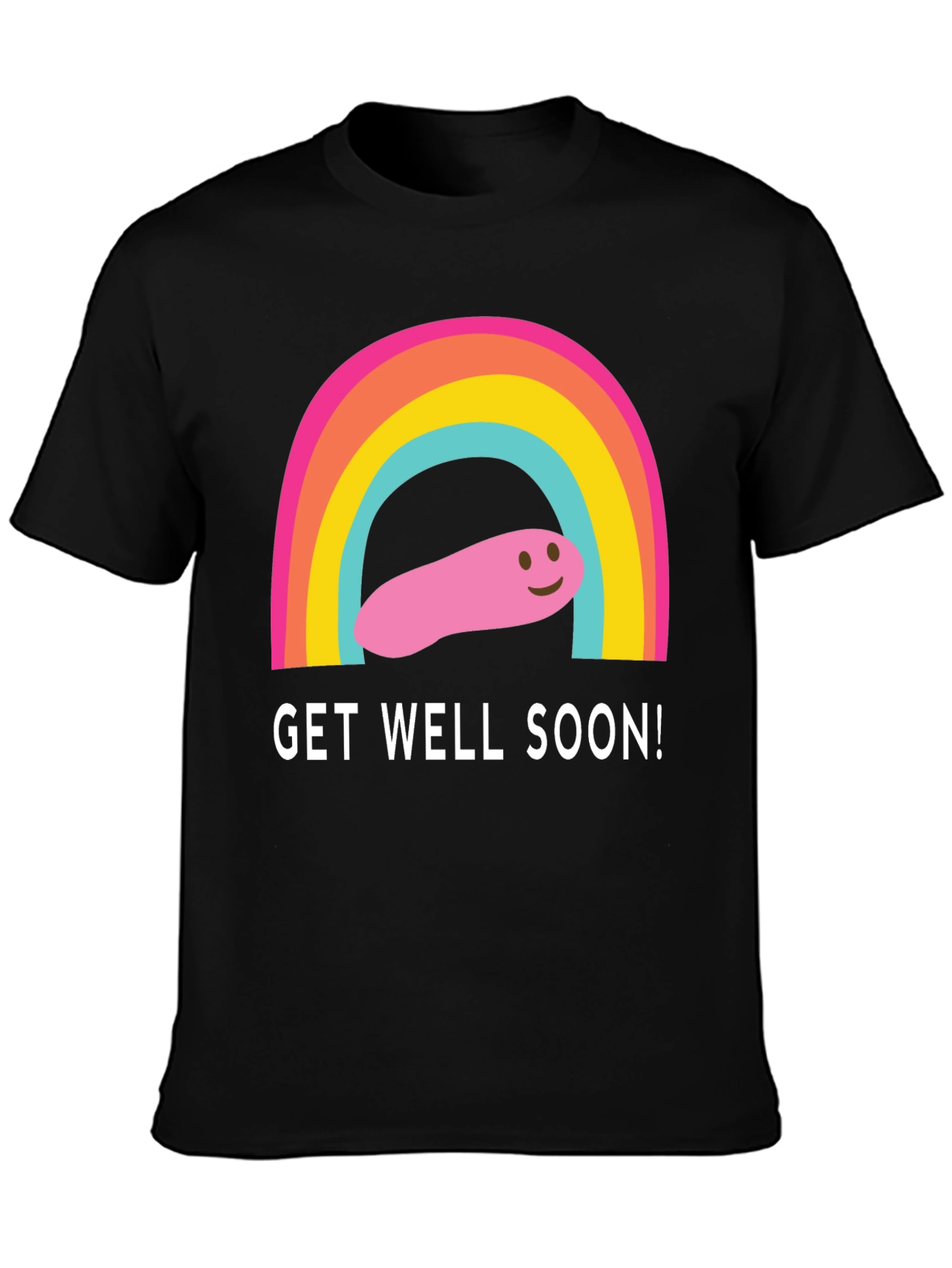 Get Well Soon Rainbow Worm Black T-Shirt