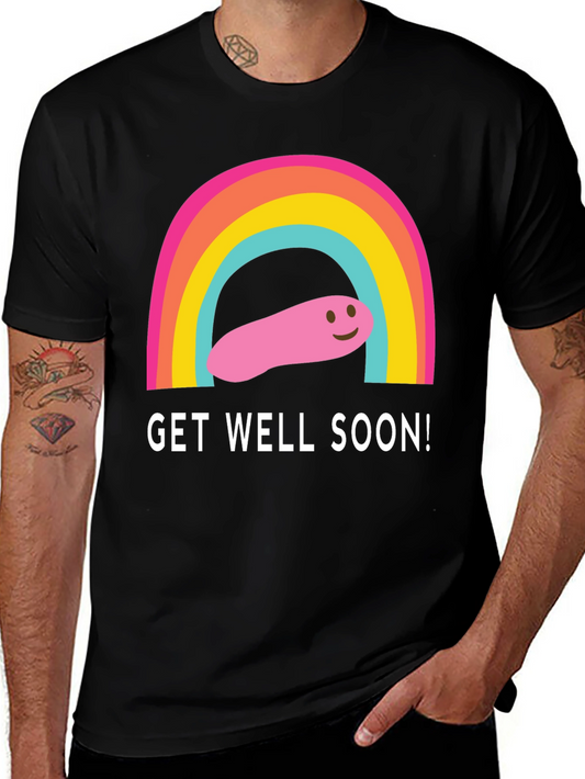 Get Well Soon Rainbow Worm Black T-Shirt