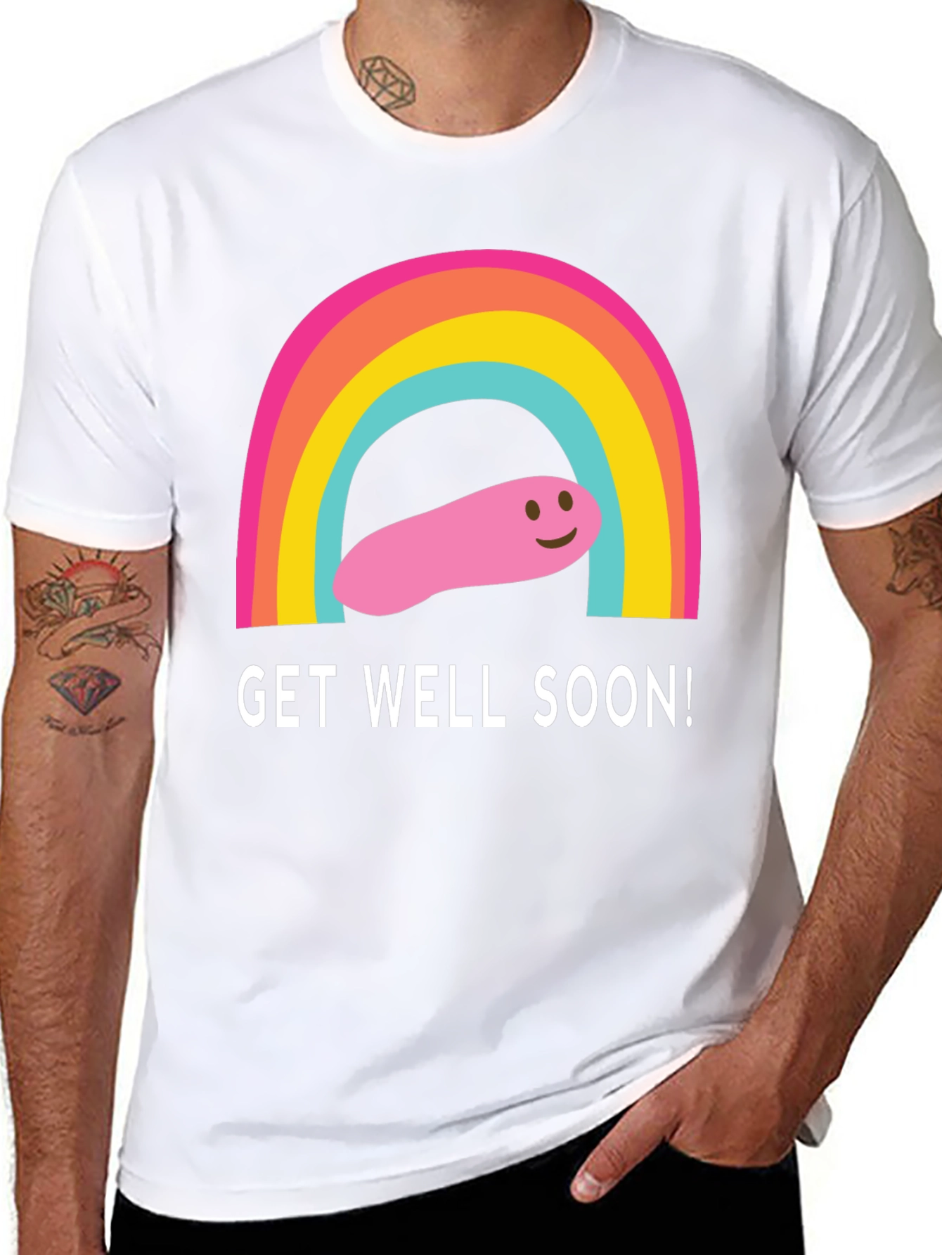 Get Well Soon Rainbow Worm Black T-Shirt