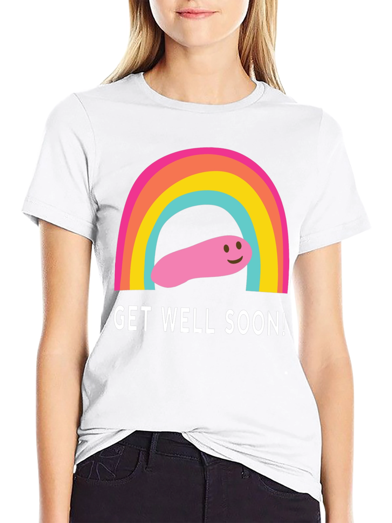Get Well Soon Rainbow Worm Black T-Shirt