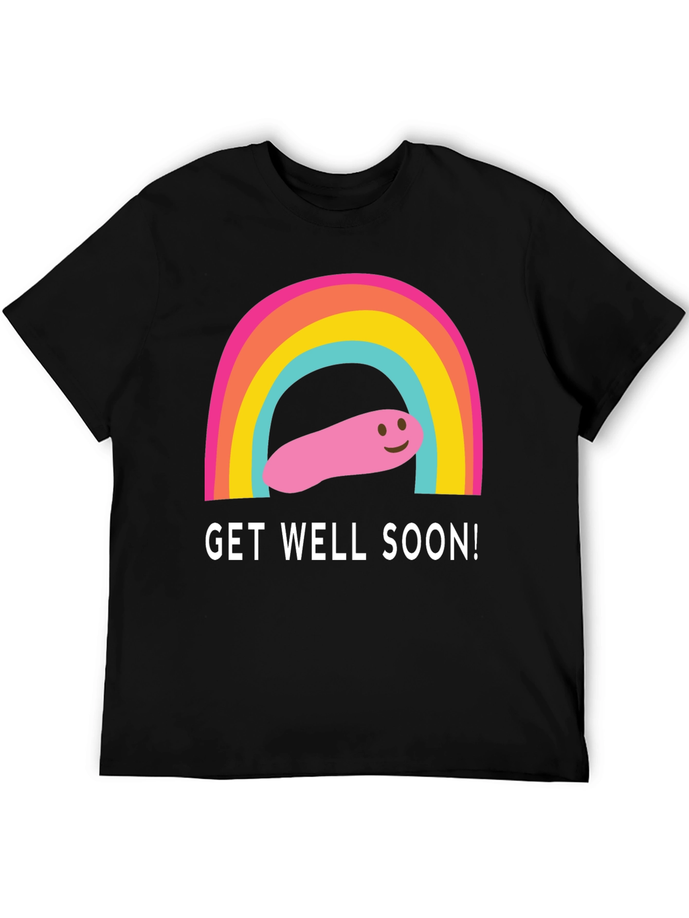 Get Well Soon Rainbow Worm Black T-Shirt