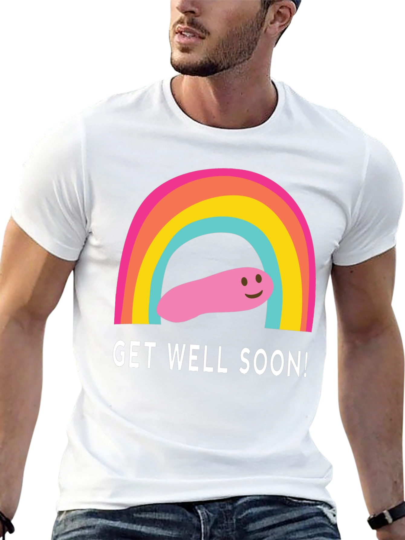 Get Well Soon Rainbow Worm Black T-Shirt