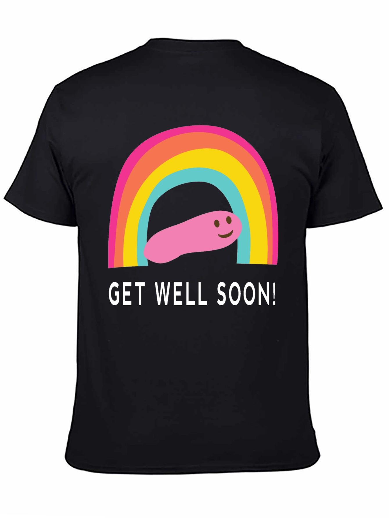Get Well Soon Rainbow Worm Black T-Shirt