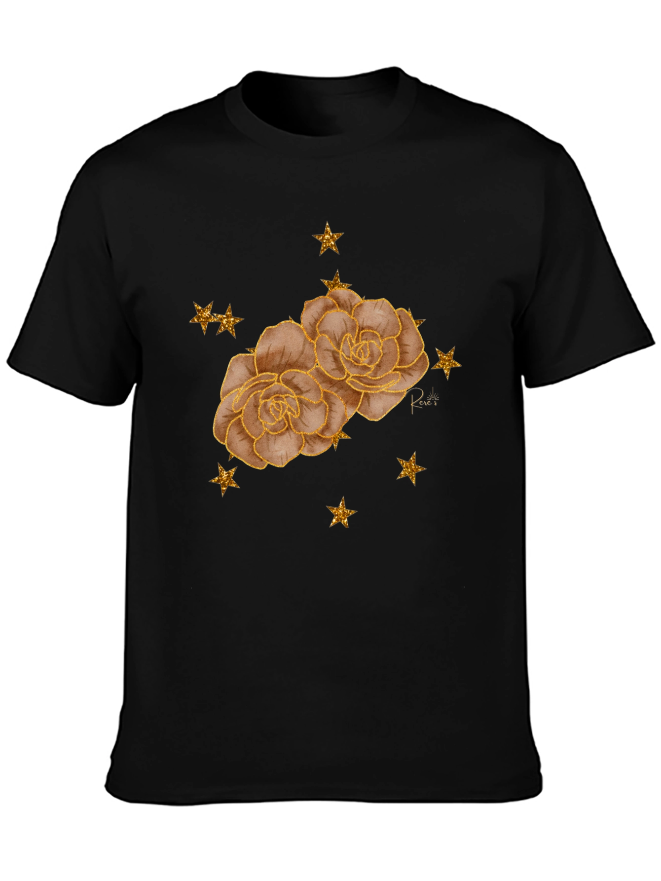 Floral Star Tee - Stylish Black Graphic T-Shirt