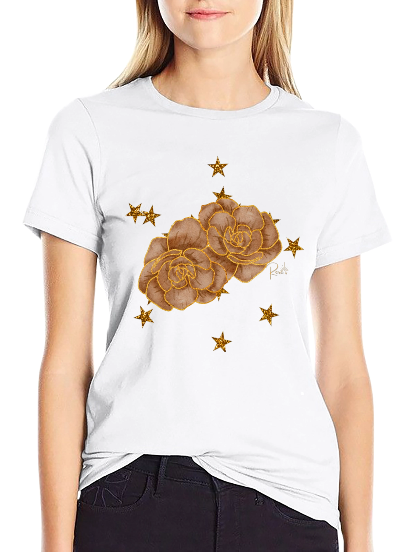 Floral Star Tee - Stylish Black Graphic T-Shirt