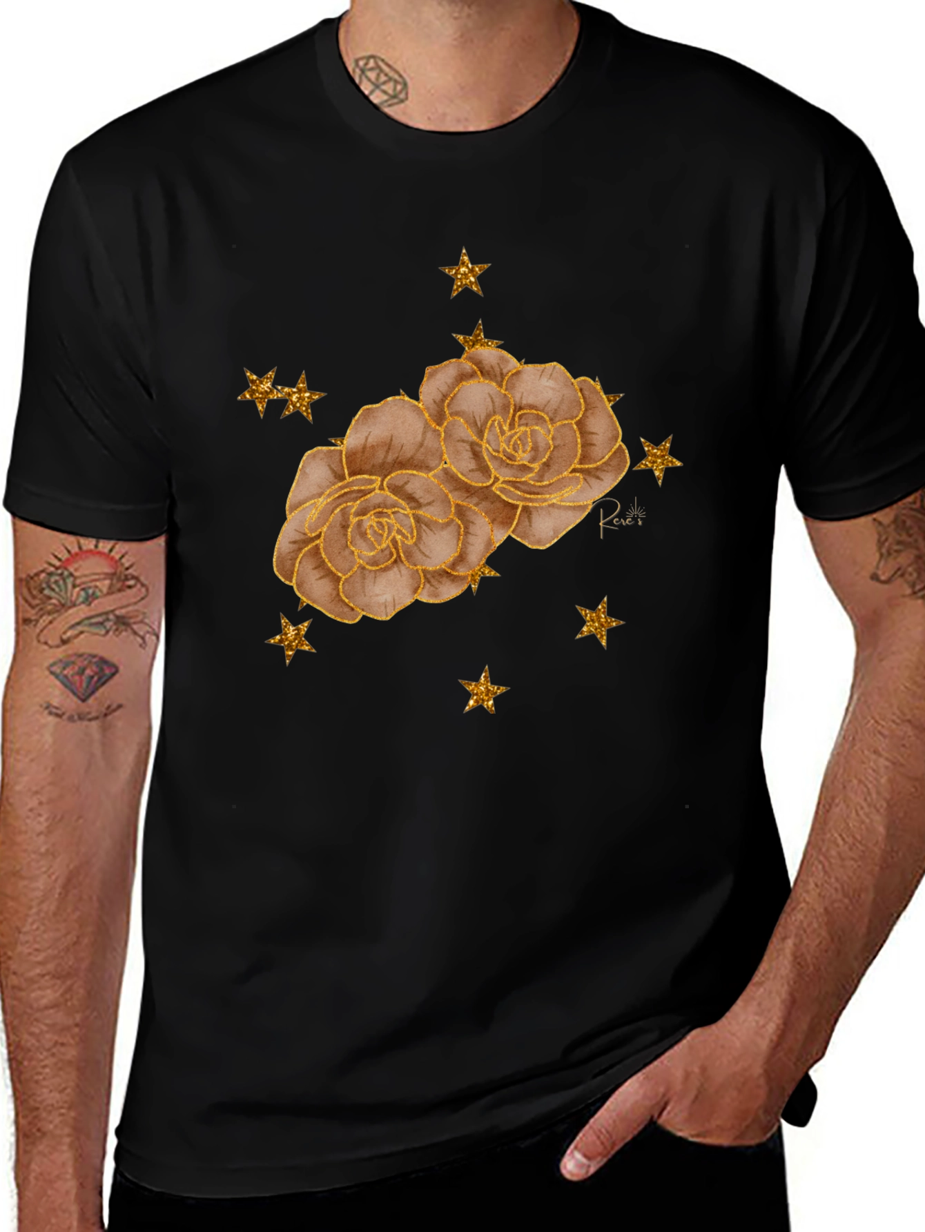 Floral Star Tee - Stylish Black Graphic T-Shirt
