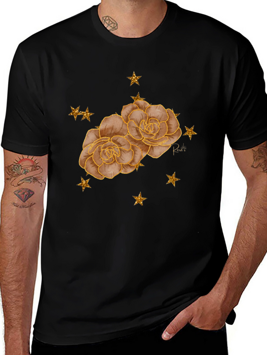 Floral Star Tee - Stylish Black Graphic T-Shirt