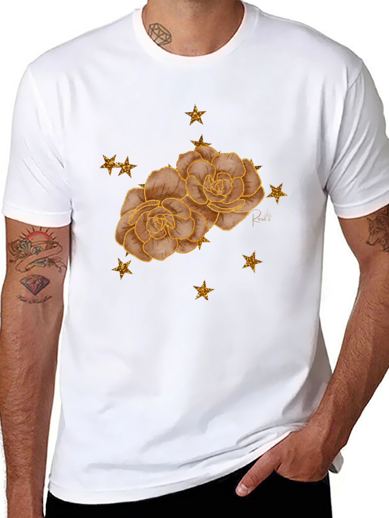 Floral Star Tee - Stylish Black Graphic T-Shirt