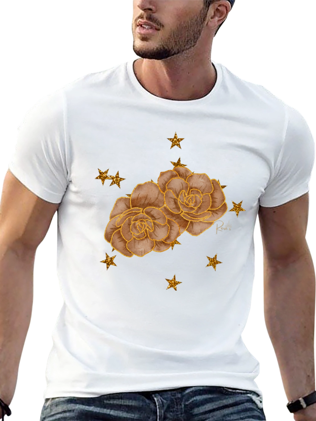 Floral Star Tee - Stylish Black Graphic T-Shirt