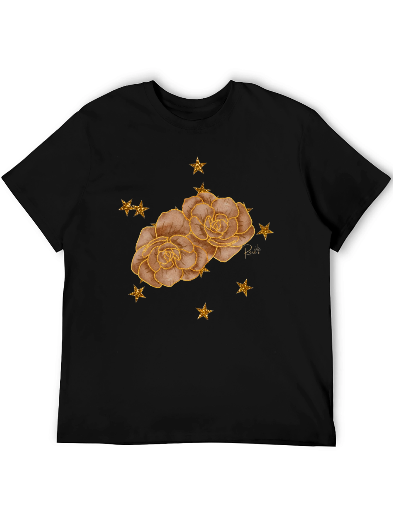 Floral Star Tee - Stylish Black Graphic T-Shirt