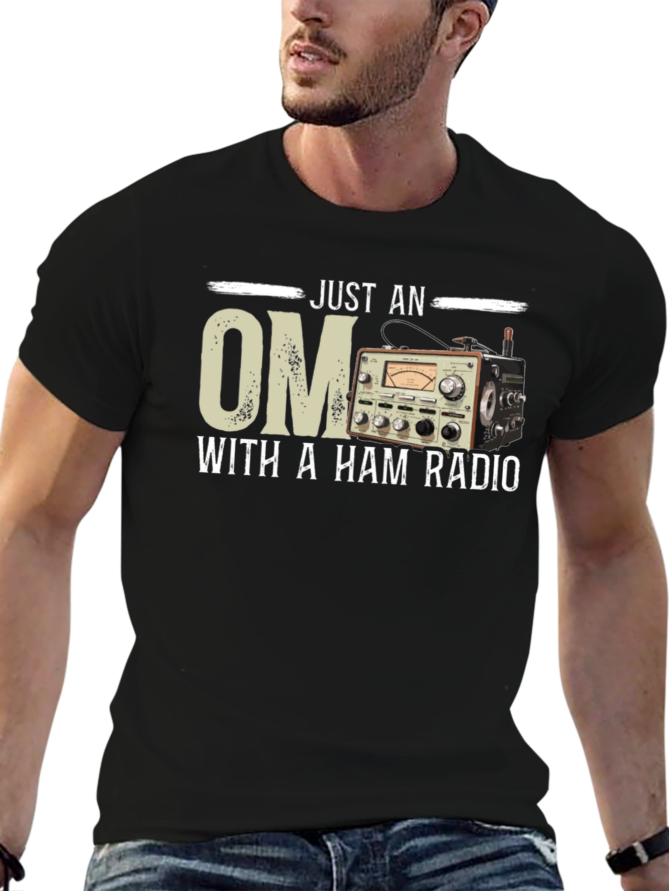 Just an OM With a Ham Radio Black T-Shirt