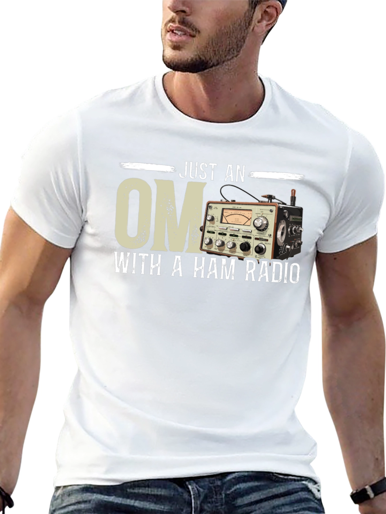 Just an OM With a Ham Radio Black T-Shirt