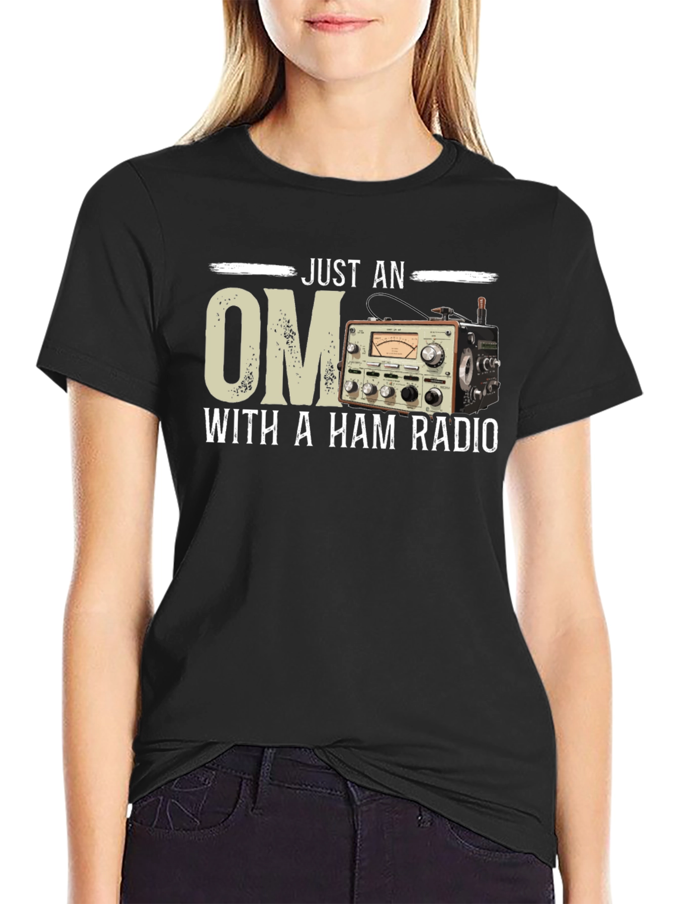 Just an OM With a Ham Radio Black T-Shirt