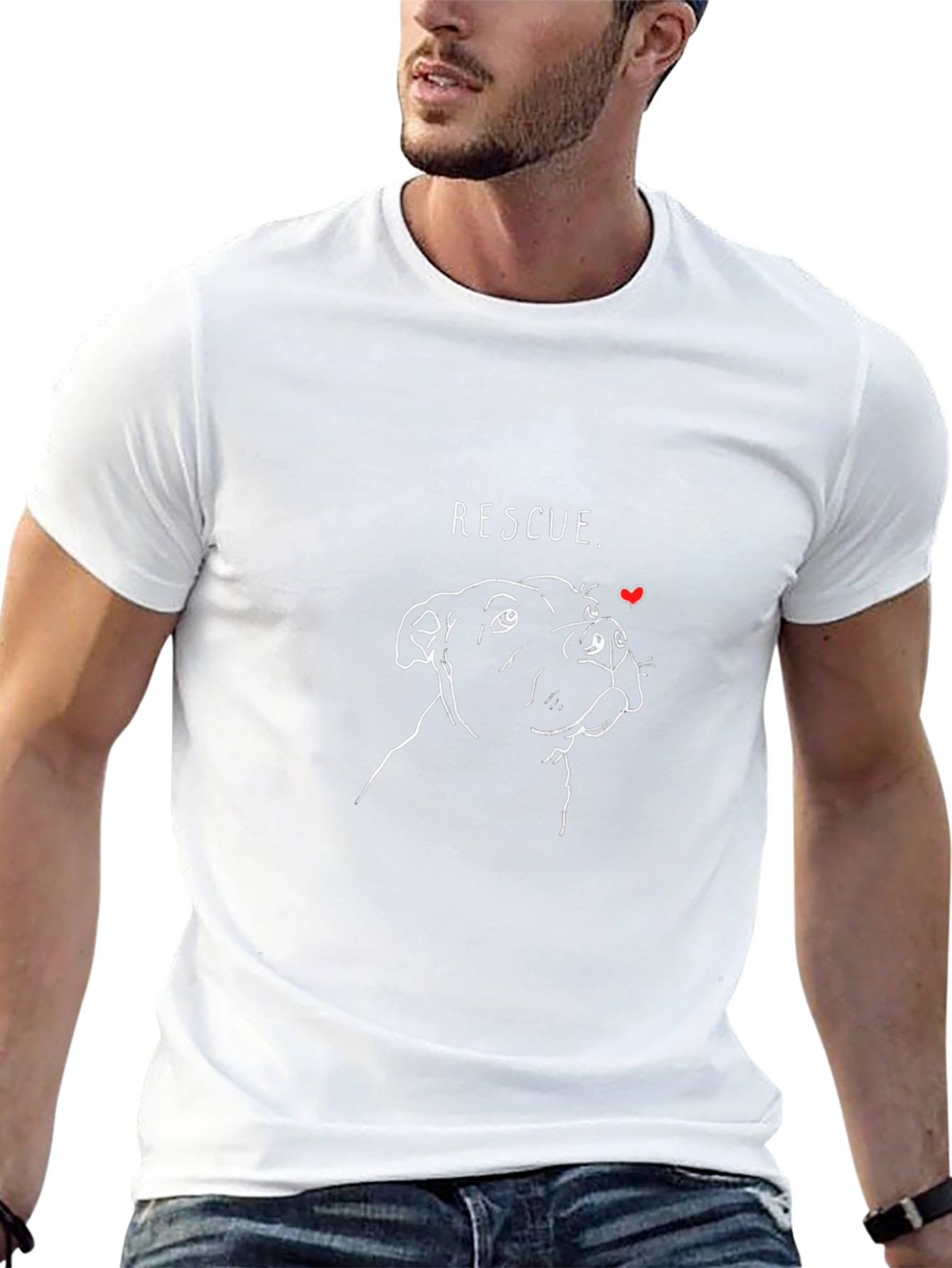 Rescue Dog Line Art Graphic Tee - Black