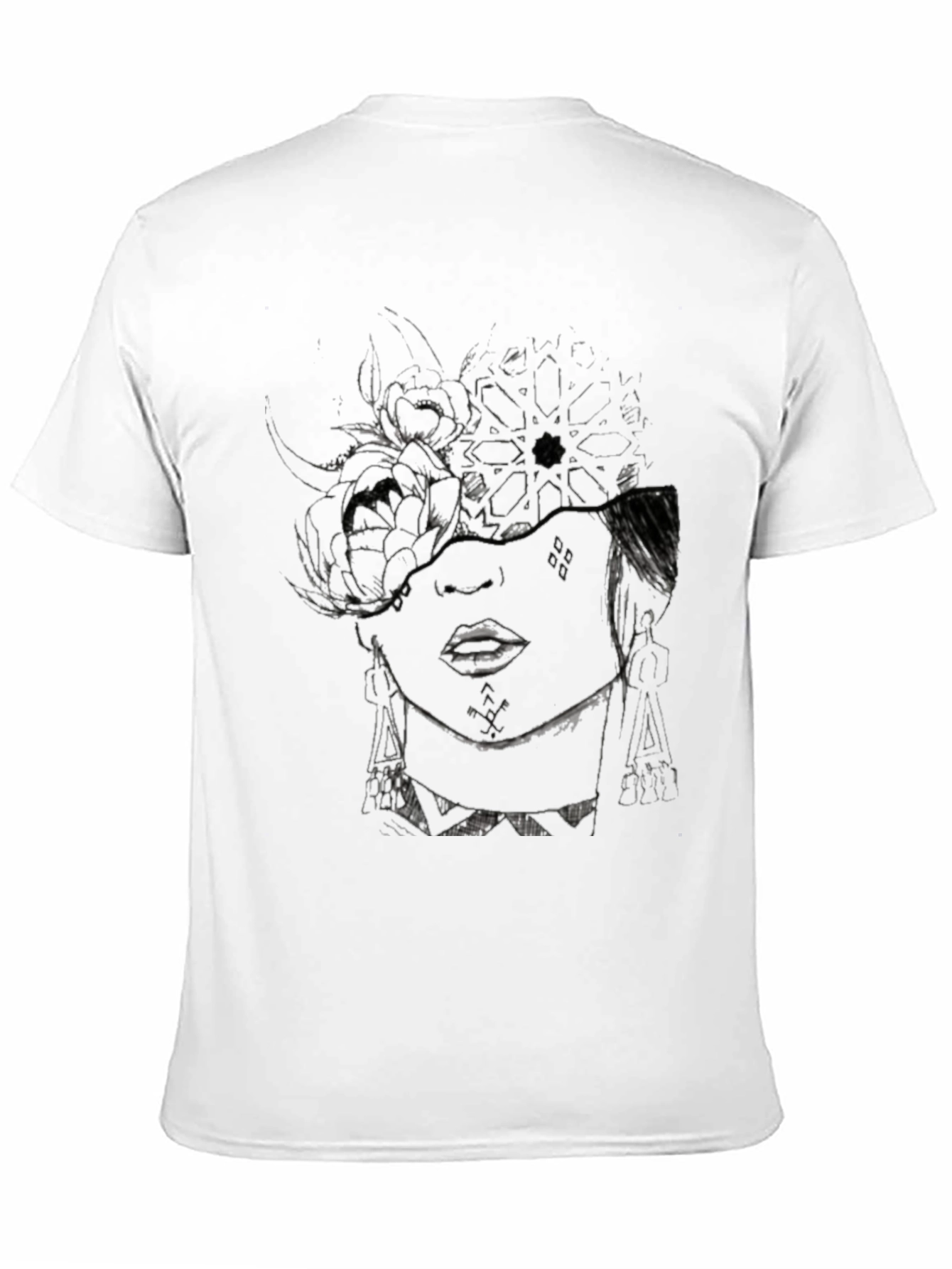 Abstract Floral Face Graphic Black T-Shirt