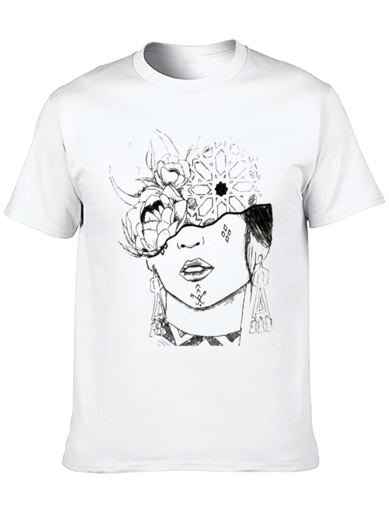 Abstract Floral Face Graphic Black T-Shirt