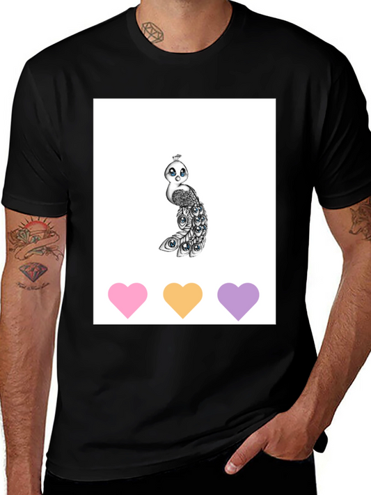 Cute Peacock Graphic Tee - Unisex Black T-Shirt