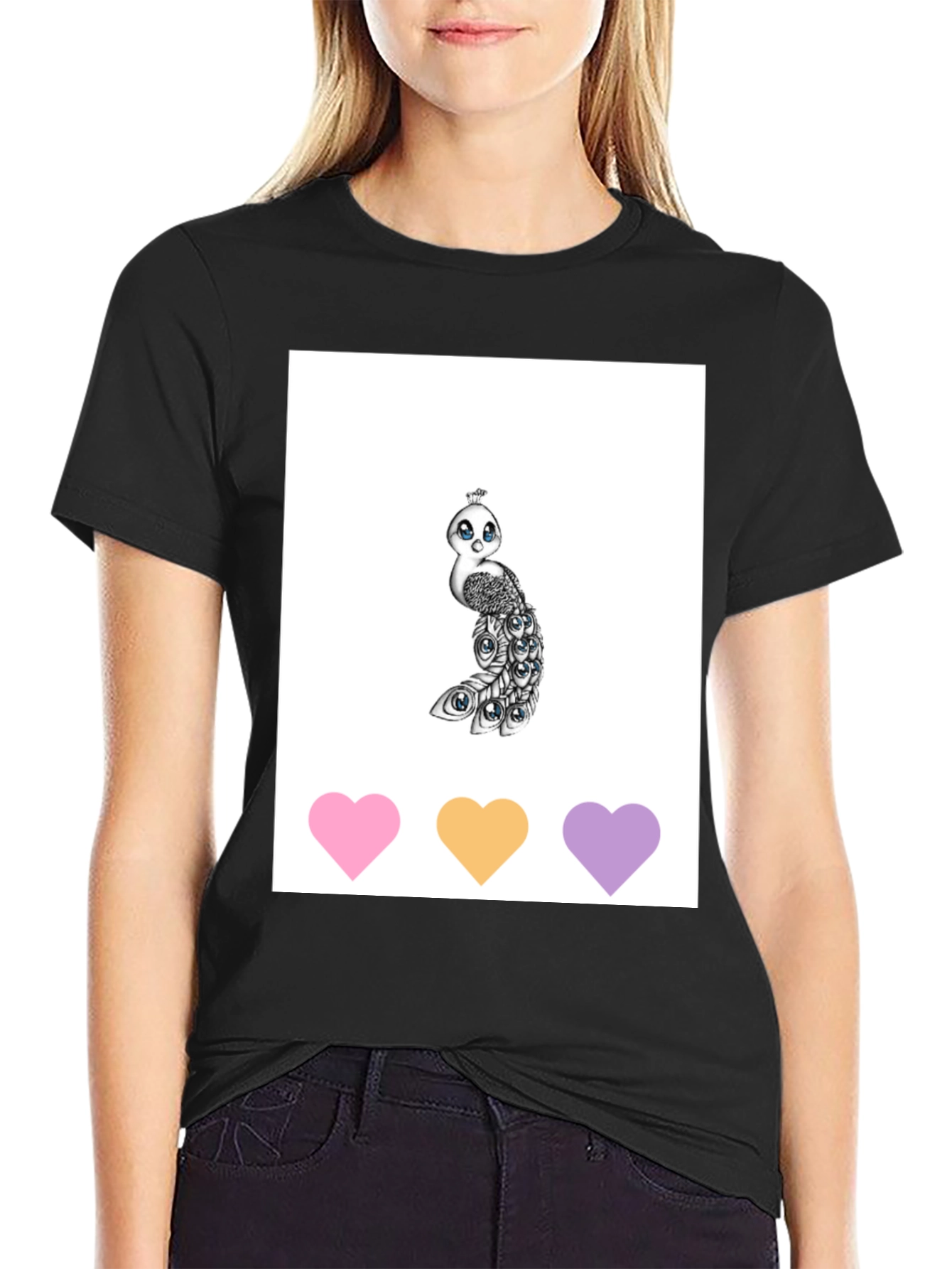 Cute Peacock Graphic Tee - Unisex Black T-Shirt