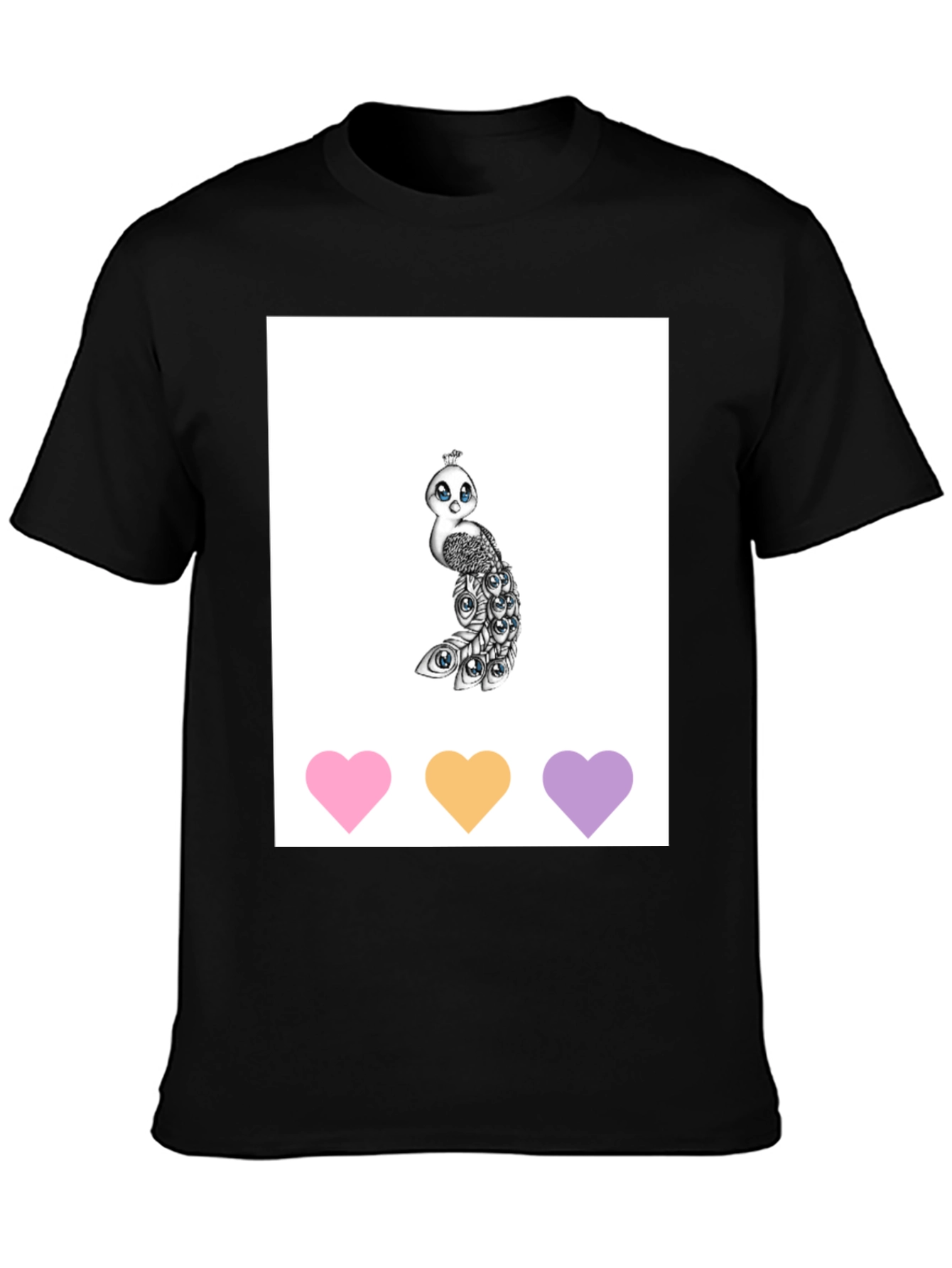 Cute Peacock Graphic Tee - Unisex Black T-Shirt