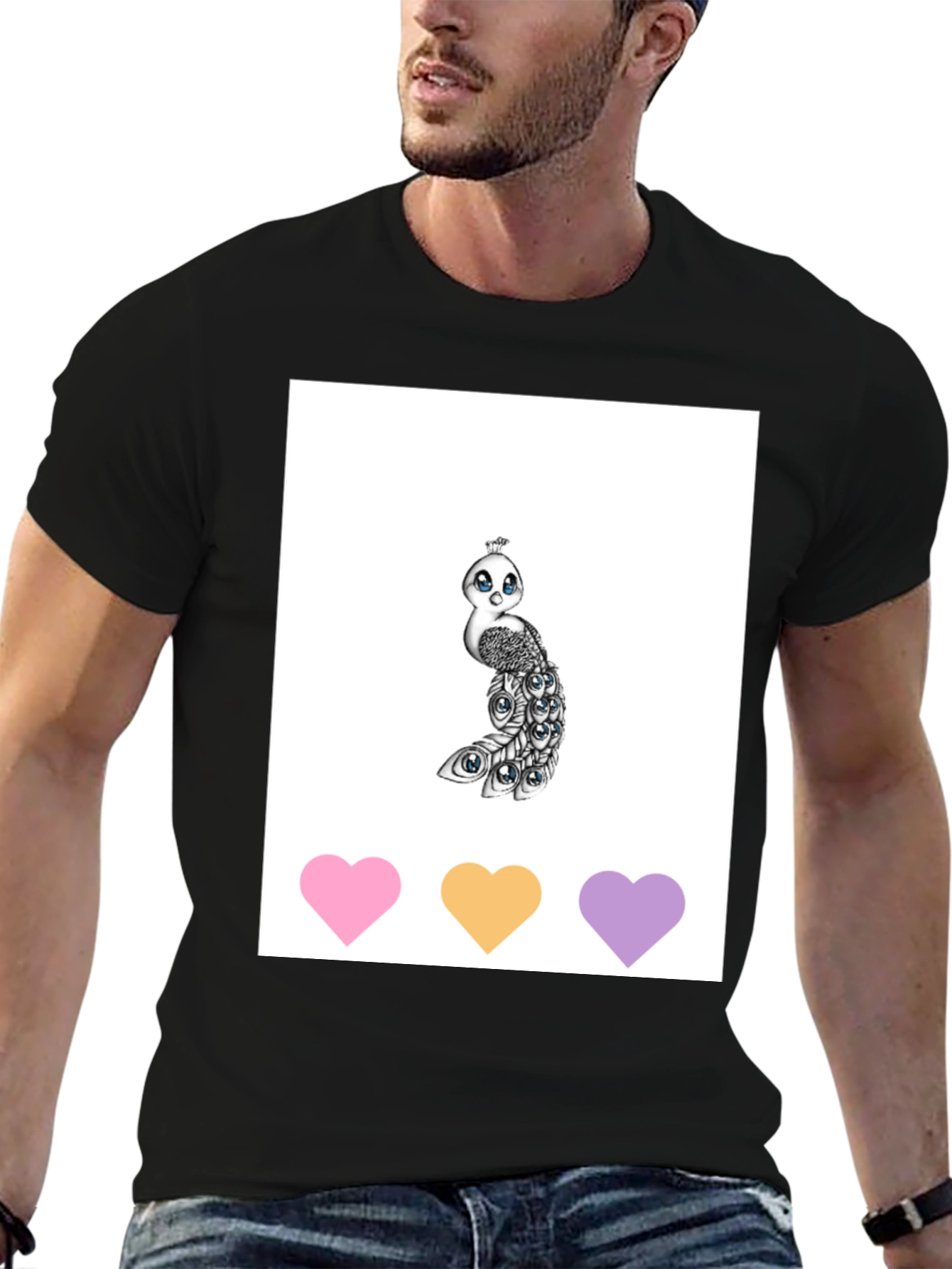 Cute Peacock Graphic Tee - Unisex Black T-Shirt
