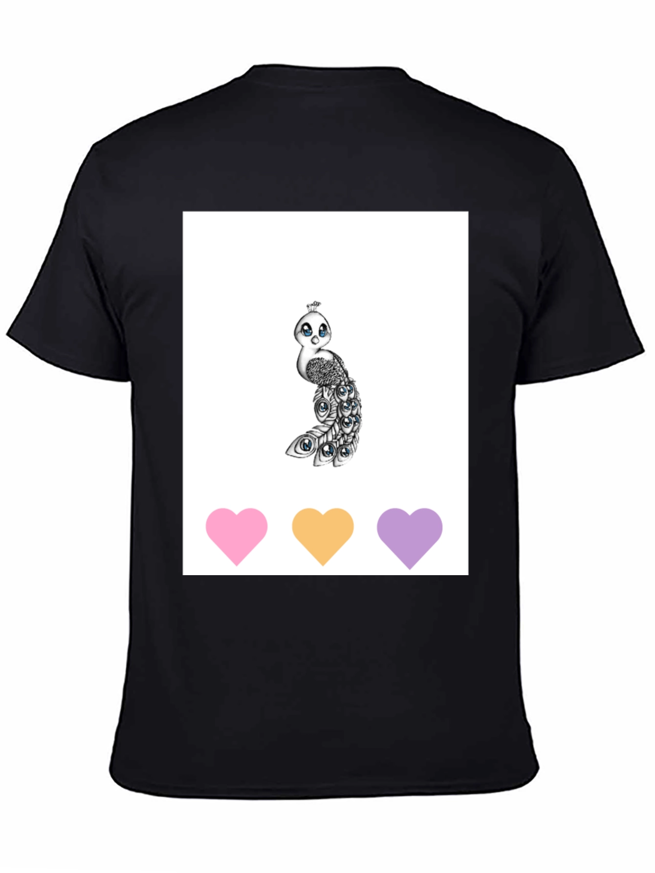 Cute Peacock Graphic Tee - Unisex Black T-Shirt