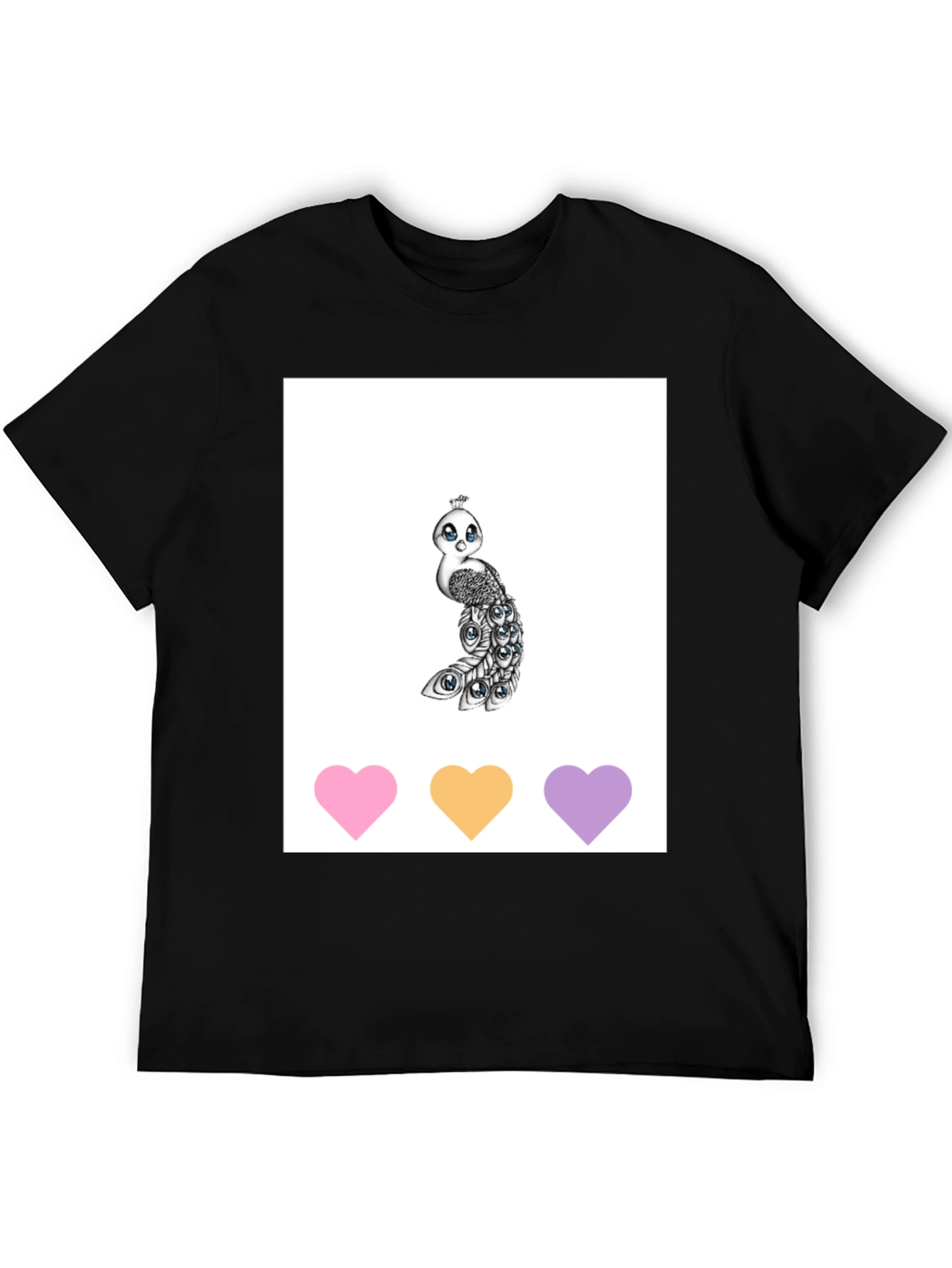Cute Peacock Graphic Tee - Unisex Black T-Shirt