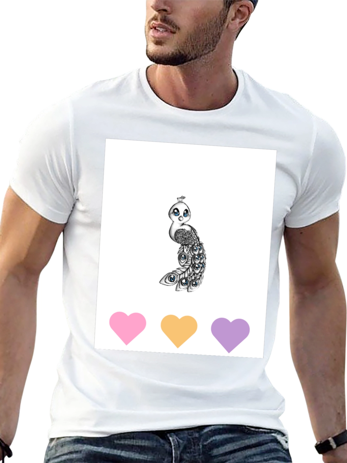Cute Peacock Graphic Tee - Unisex Black T-Shirt