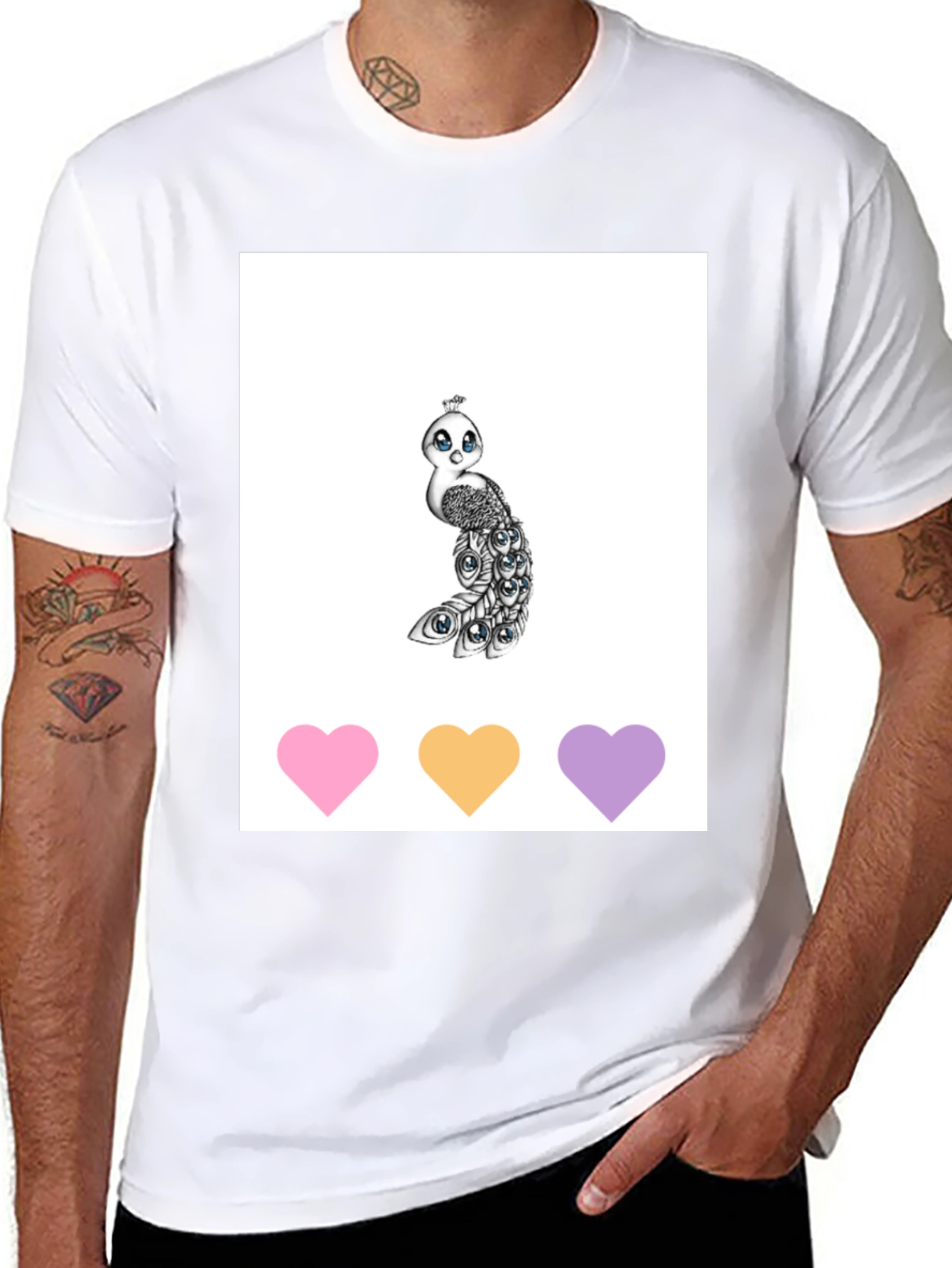 Cute Peacock Graphic Tee - Unisex Black T-Shirt
