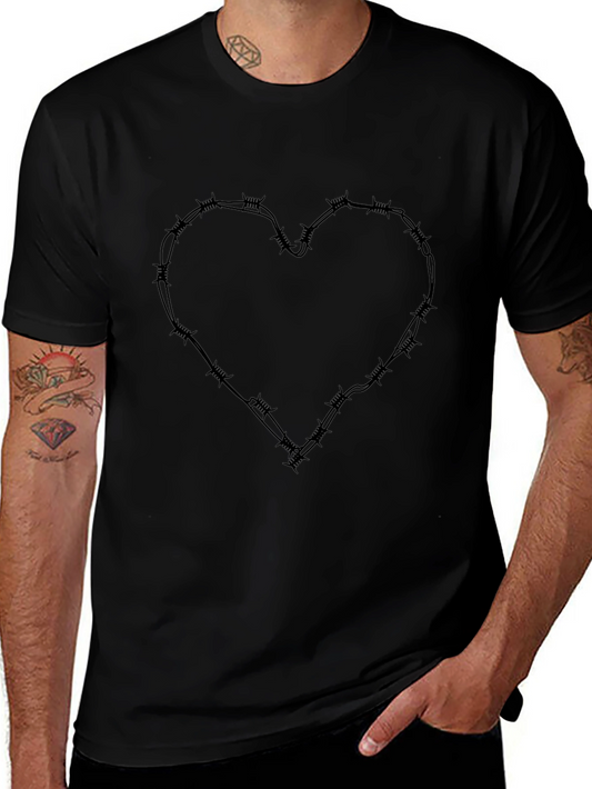 Barbed Wire Heart Graphic Tee - Edgy Fashion