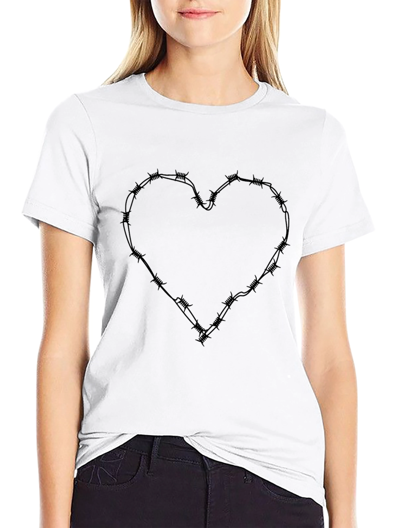Barbed Wire Heart Graphic Tee - Edgy Fashion