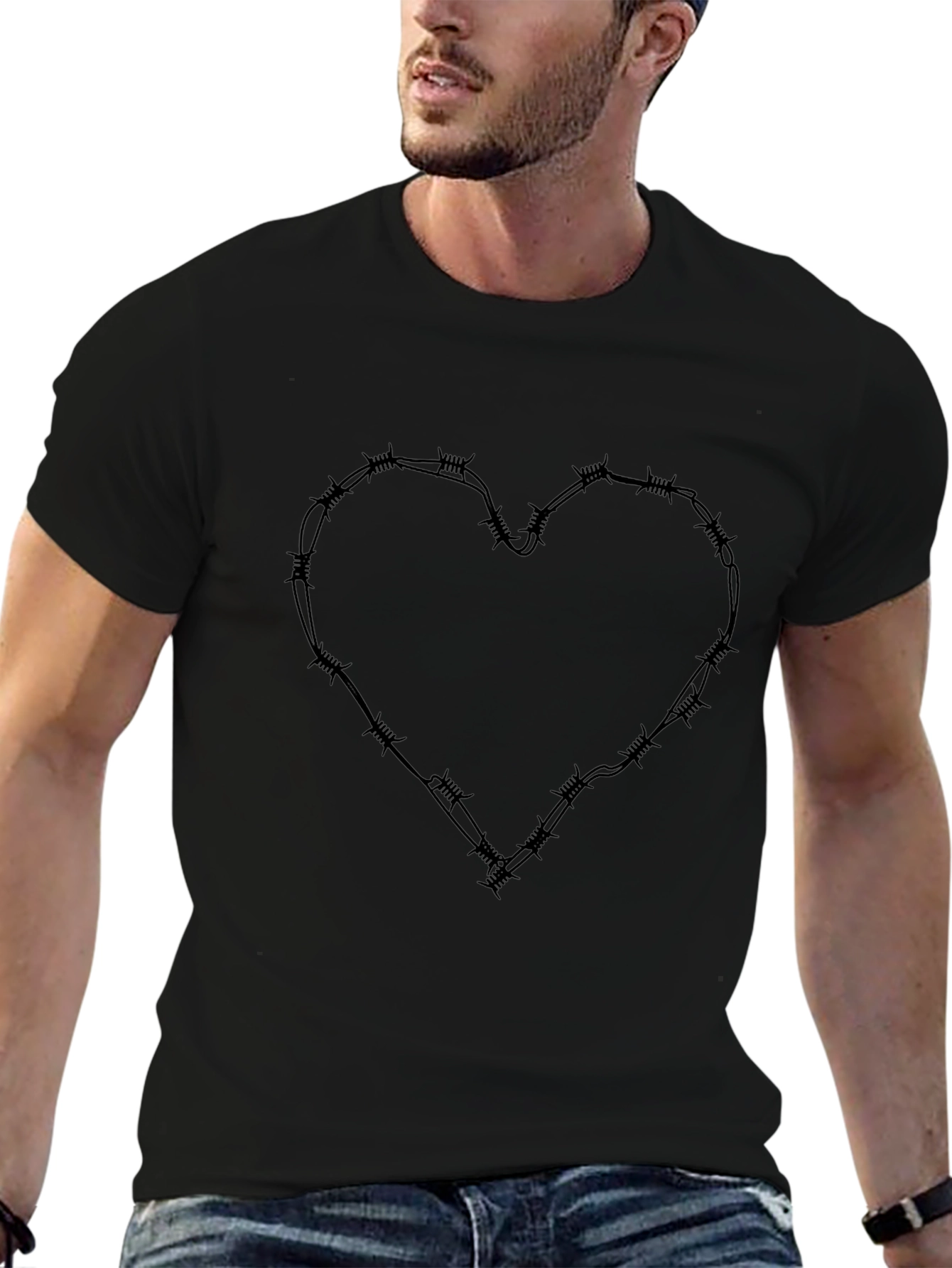 Barbed Wire Heart Graphic Tee - Edgy Fashion